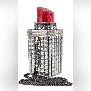 SUPER CUTE Red Dark Grey Lipstick Purse with Detachable Strap